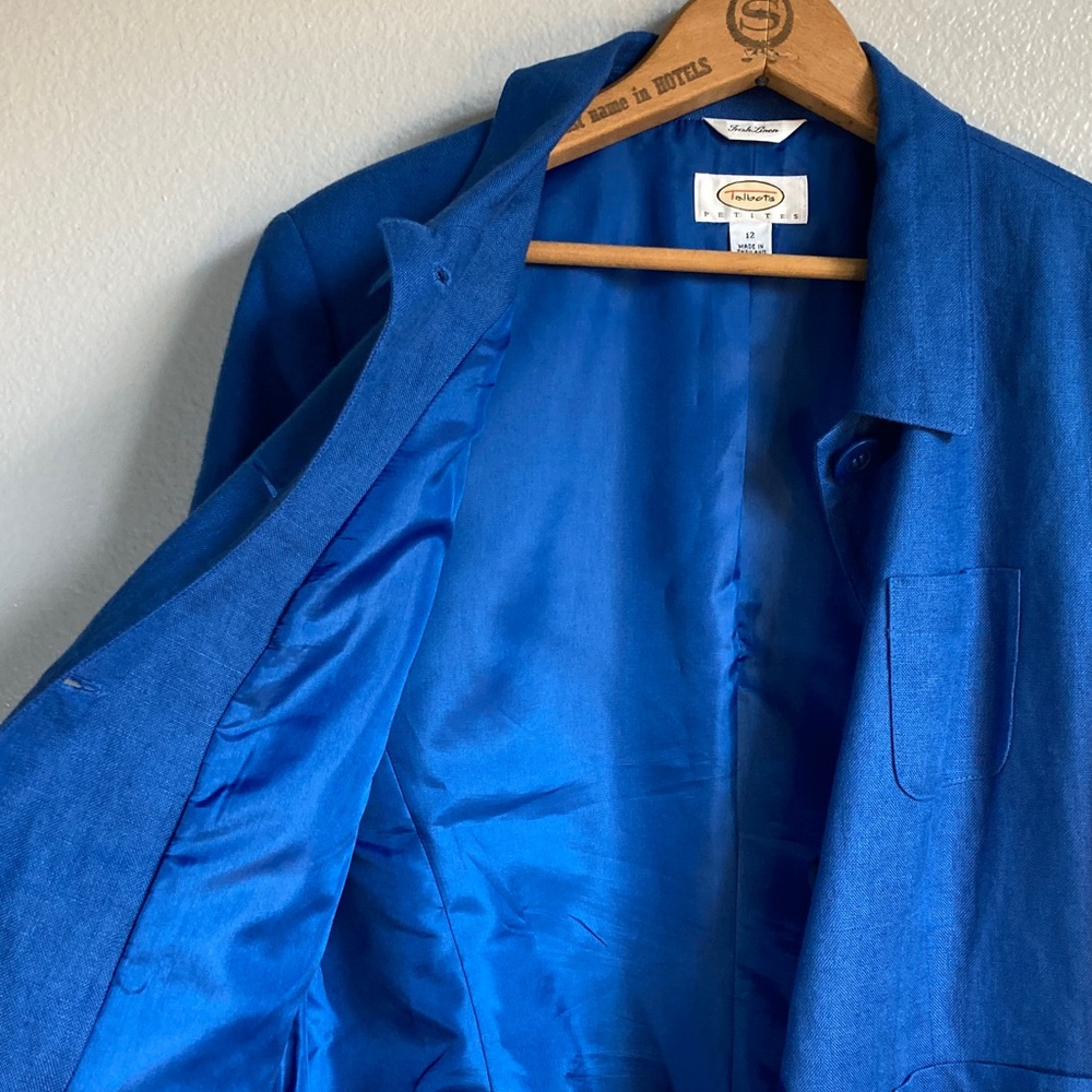 Vintage 90s Talbots Petites Royal Blue Irish Linen Blazer Preppy Jacket sz 12P - Picture 11 of 12